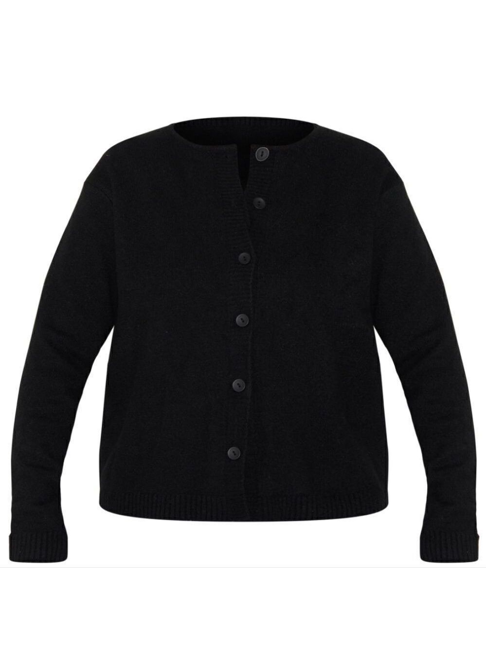 806 NWT Prettylittlething Plus Black Melange Soft Knit Basic Button Up Cardigan